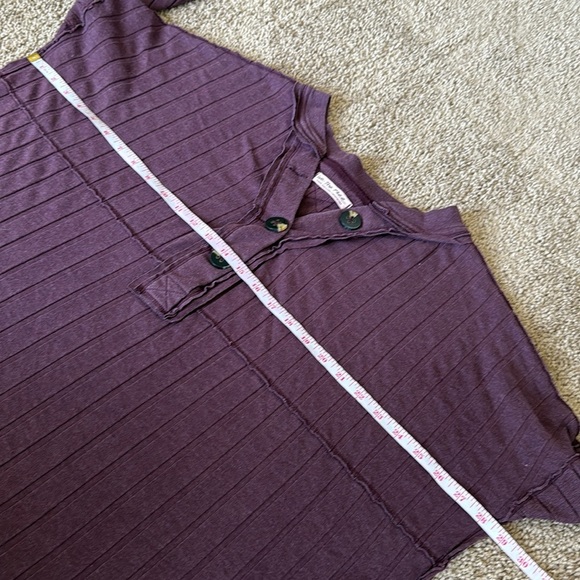 Free People We The Free In The Mix Henley Burgundy Long Sleeve Ribbed Top - Picture 9 of 10
